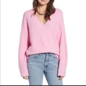 Something Navy Oversize Pink Knit V-Neck Sweater